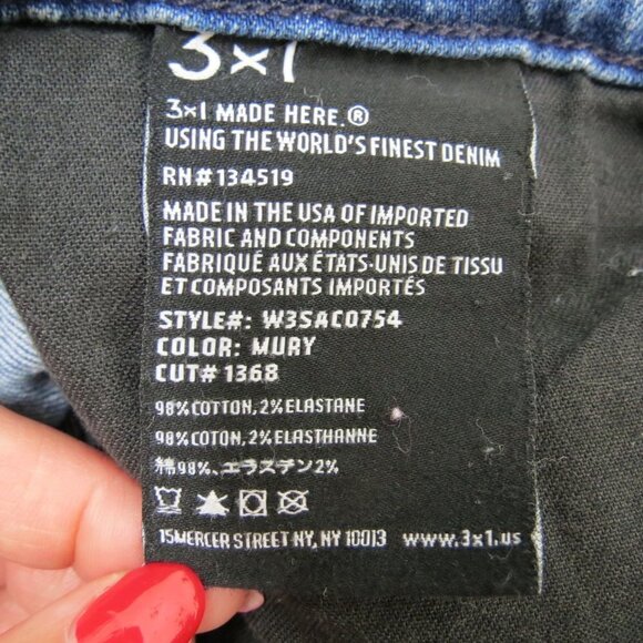 3x1 Women's High Waist Straight Authentic Crop Jeans in Mury Wash 26 Fray Hem - Picture 8 of 9